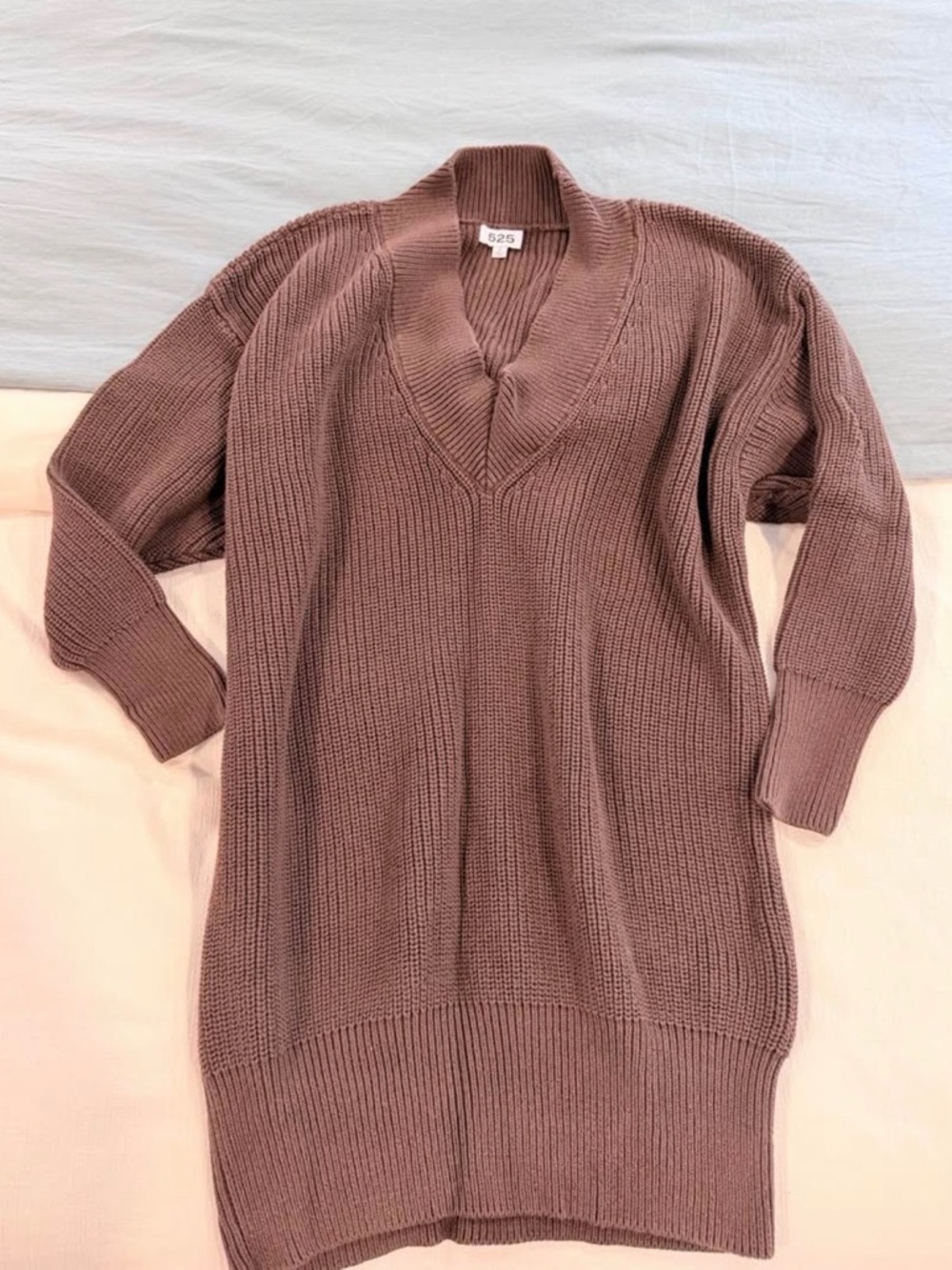 Woman's Knit V-Neck Sweater Tunic/dress in Brown